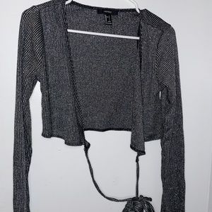 Forever 21 Women’s Silver/ Black NYE Party Long Sleeve Crop Top Size Large